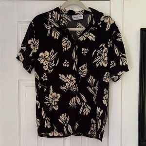 Vintage Black Floral Hawaiian Button-Up Shirt